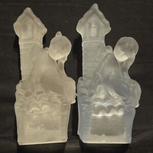 Pair of Frosted Crystal/Glass Angels Sleeping on Roof Chimney see description